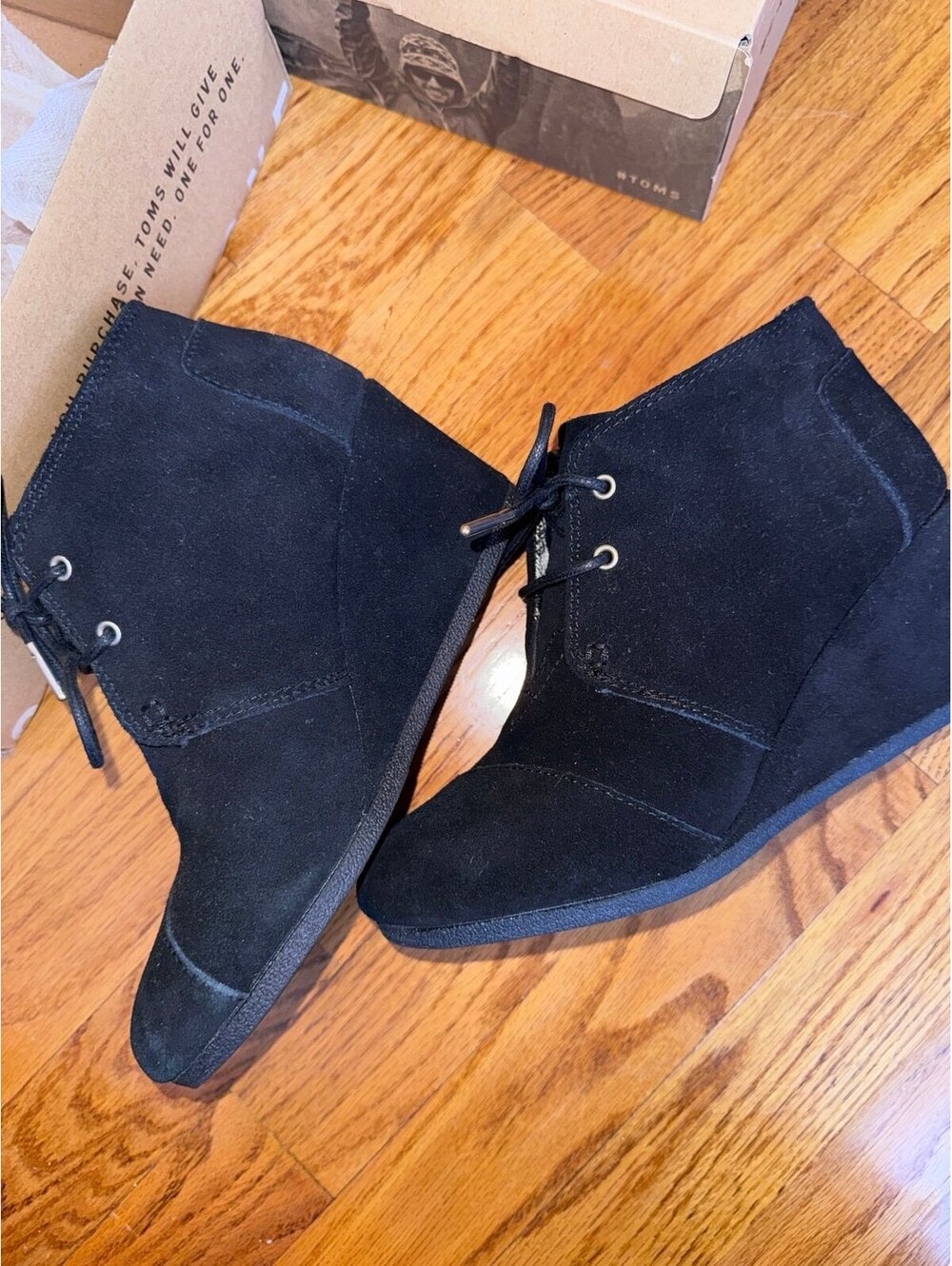 TOMS desert wedges suede black booties